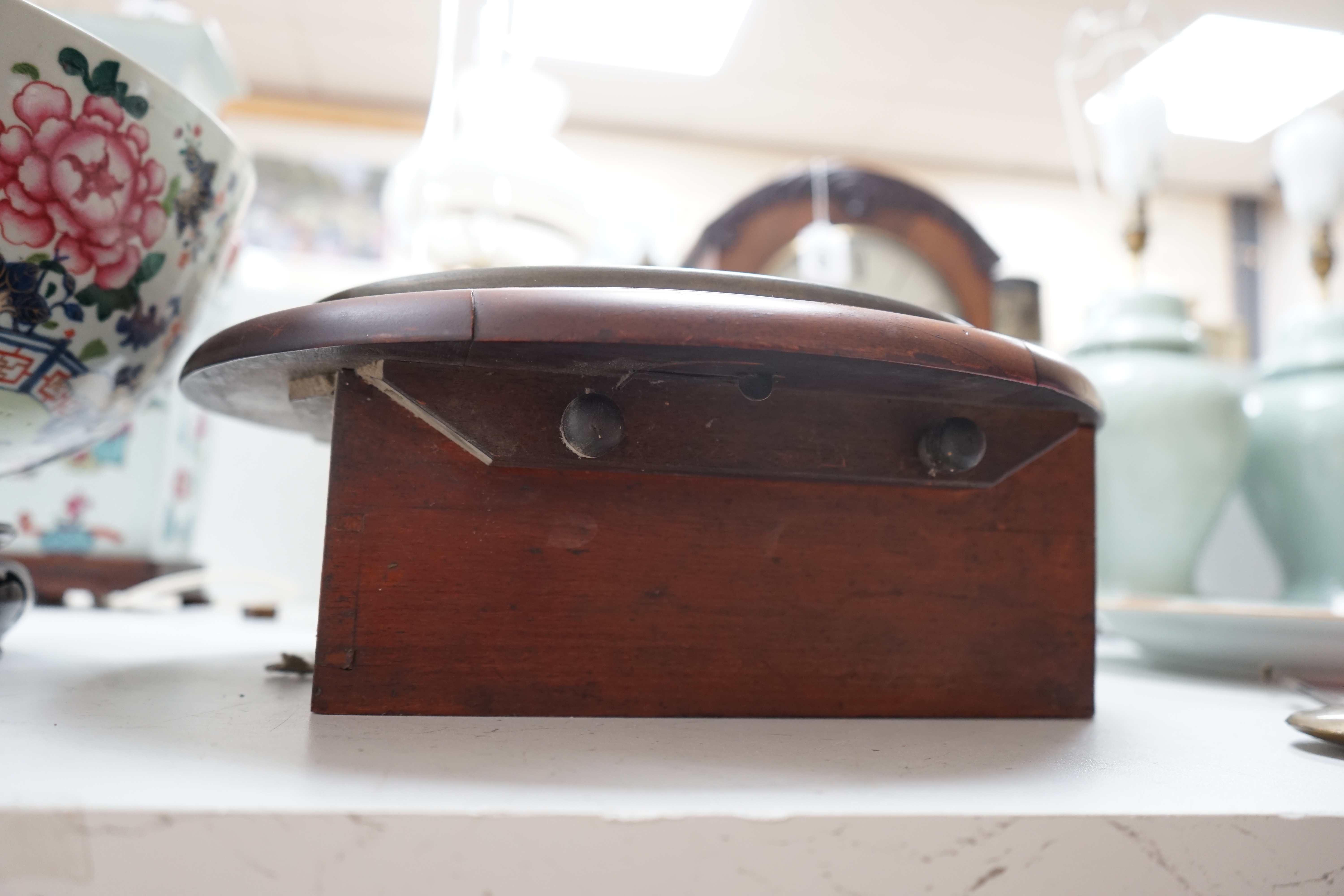 A Victorian mahogany wall clock with pendulum, single fusee movement, 39cm diameter. Condition - fair to good, not tested